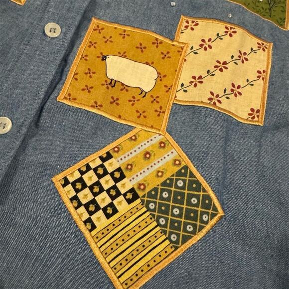 Quacker Factory Blue Denim Chambray Farmhouse Cottage Button-Up Shirt M READ - Picture 11 of 16